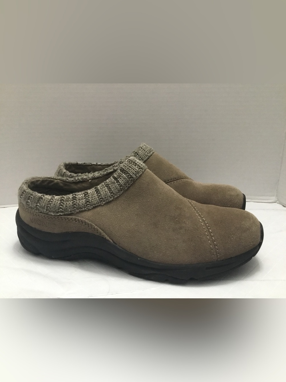 Brown Suede Slip-On Comfort Clogs Knit Trim Cushioned Sole Size 7.5 - Picture 2 of 10